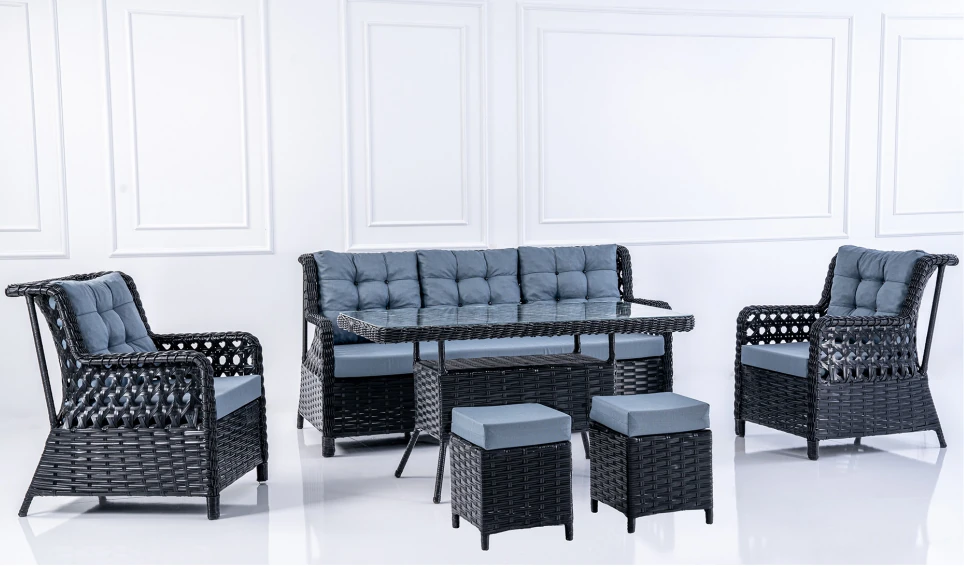 DİMAZE SİYAH RATTAN OTURMA SETİ