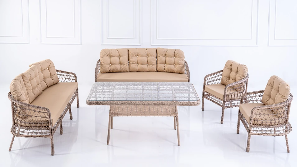 KAFKAS KREM RATTAN OTURMA SETİ