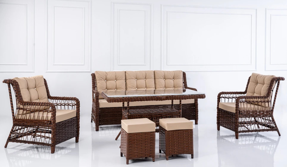 SİNEMİS KOYU KAHVE RATTAN OTURMA SETİ