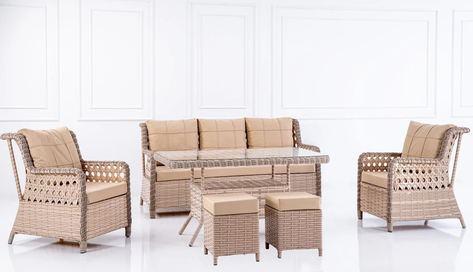 DİMAZE AÇIK KAHVE RATTAN OTURMA SETİ