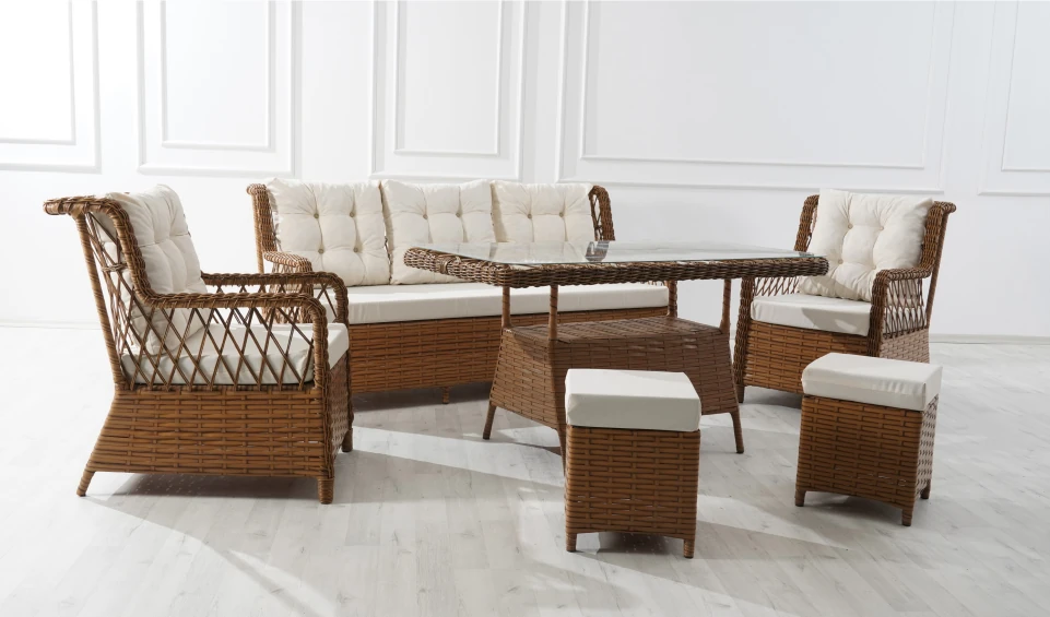 NERGİZ AÇIK KAHVE RATTAN OTURMA SETİ