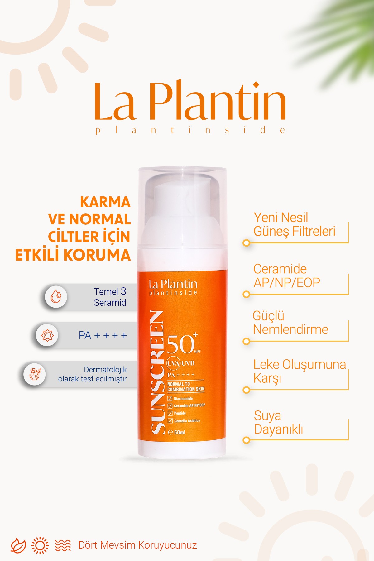 La Plantin Plant Inside Normal ve Karma Ciltler için Gel Cream Yüz Güneş Kremi SPF 50