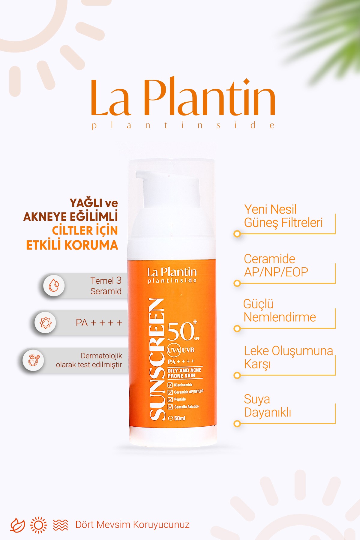 La Plantin Plant Inside Yağlı ve Akne Eğilimli Ciltler için Oil Control Gel Cream Yüz Güneş Kremi