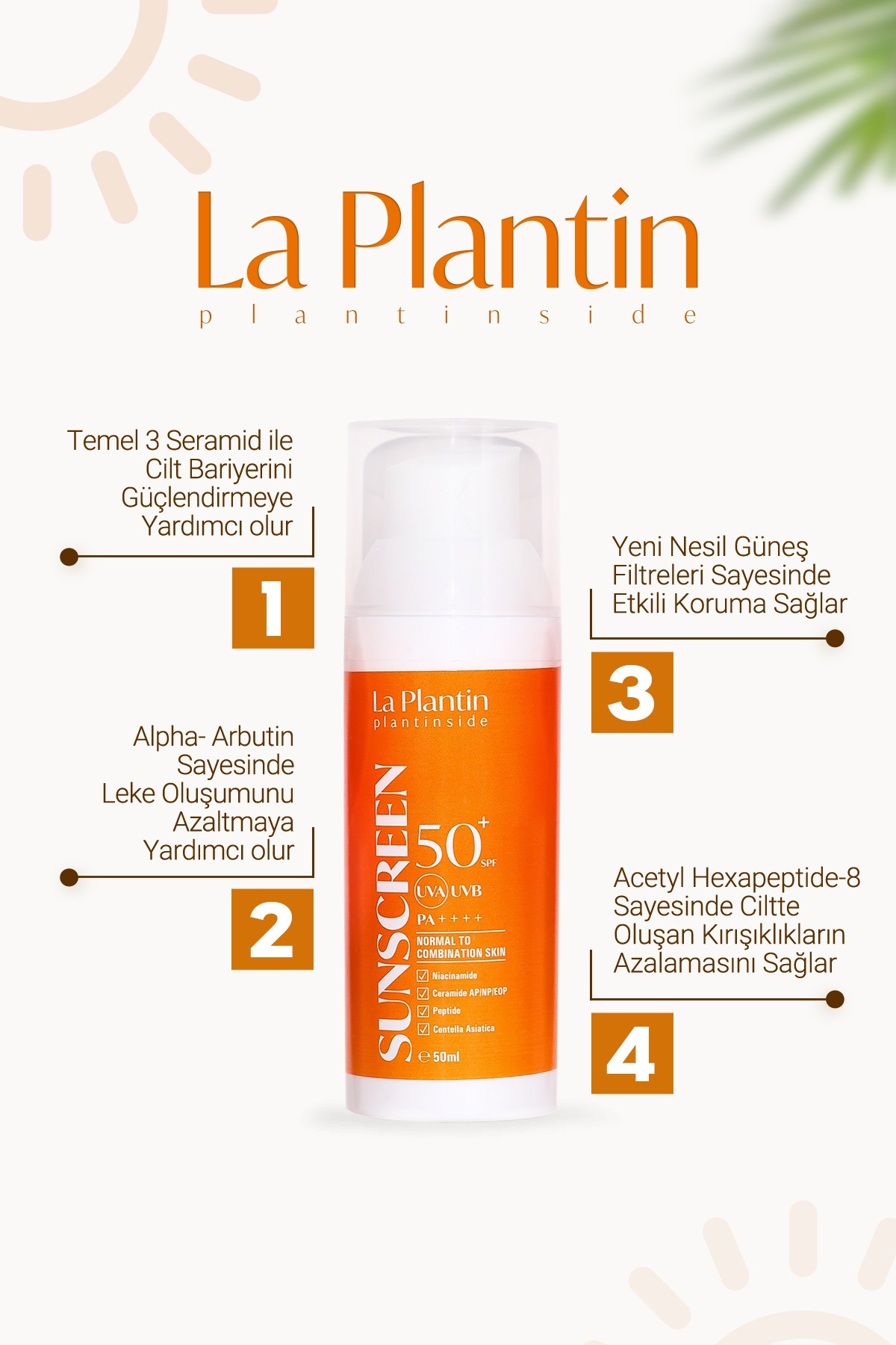 La Plantin Plant Inside Normal ve Karma Ciltler için Gel Cream Yüz Güneş Kremi SPF 50