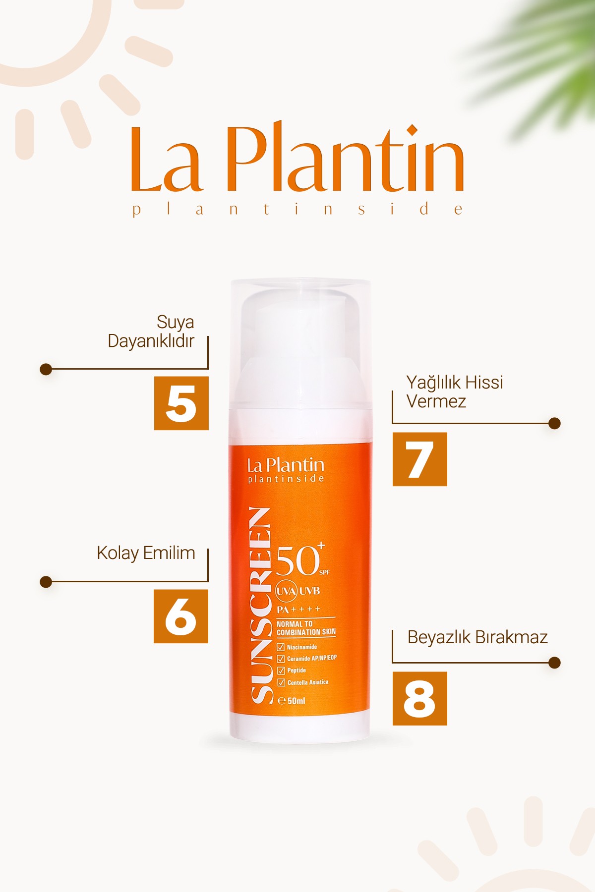 La Plantin Plant Inside Normal ve Karma Ciltler için Gel Cream Yüz Güneş Kremi SPF 50