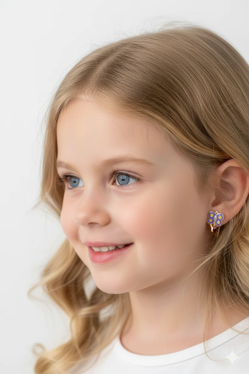 Hayallerin Kanat Çırpışı: 14 Ayar Altın Mor Kelebek Çocuk Küpesi 1,44 GR Ürün Kodu: KP07505