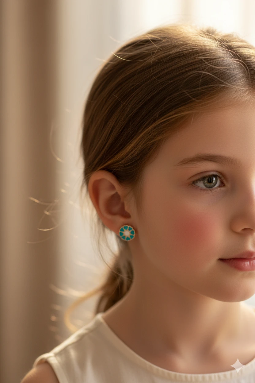 Kalbimin Gökyüzü: 14 Ayar Altın Turkuaz Kalpli Çocuk Küpesi 1,33 GR Ürün Kodu: KP07429