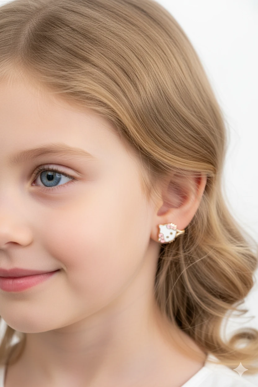 Minik Kalplerin Işıltısı: 14 Ayar Sevimli Kedi Figürlü Çocuk Küpesi 1,40 GR Ürün Kodu: KP07500