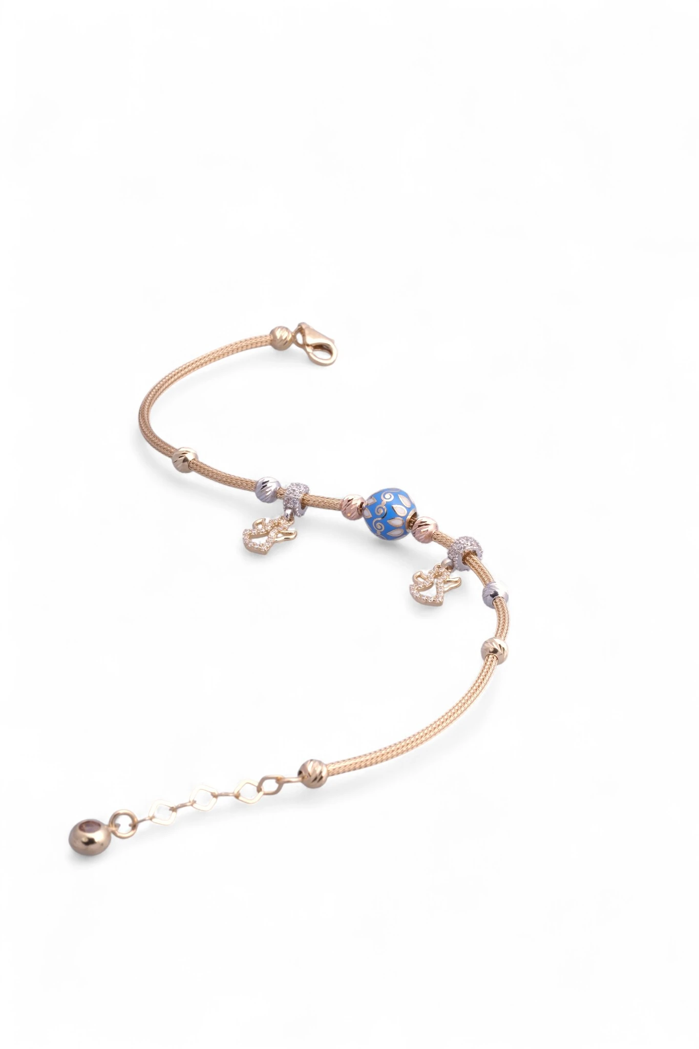 Koruyucu Meleğin Dokunuşu: 14 Ayar Altın Melek Kanatlı & Mavi Mineli Pandora Stil Bileklik 18-21 CM Ayarlı 5,80 GR Ürün Kodu: KNY6204