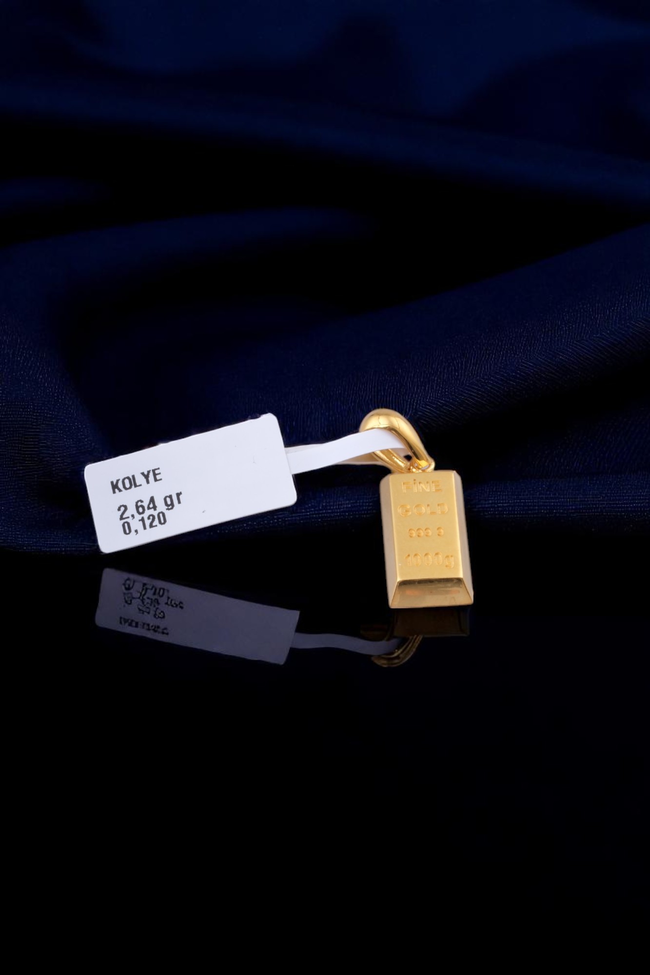 Külçe Altın Figürlü 'Fine Gold 999.9' Yazılı 22 Ayar Altın Kolye Ucu - Yatırım ve Şıklık - Alimoğlu Kuyumculuk 2,64 GR Ürün Kodu: KLY5274