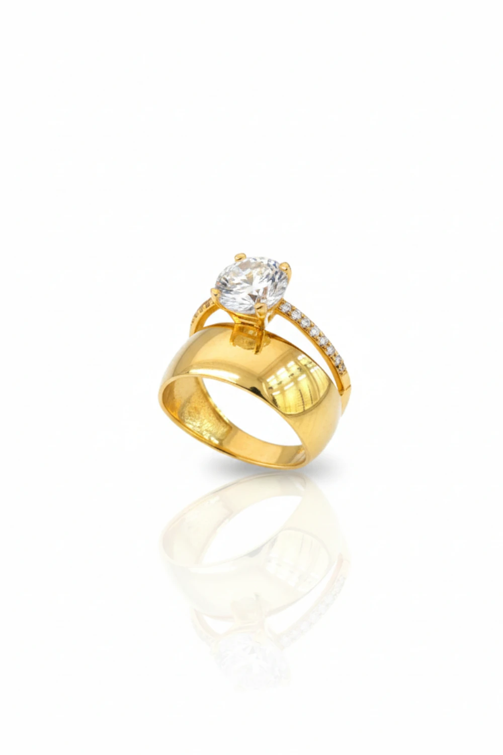 22 Ayar Altın Geniş Bantlı ve Sıra Taşlı Tektaş Tasarım Yüzük 4,90 Gr Ürün Kodu: YZ08145