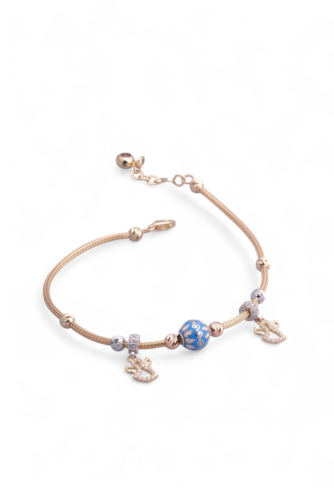 Koruyucu Meleğin Dokunuşu: 14 Ayar Altın Melek Kanatlı & Mavi Mineli Pandora Stil Bileklik 18-21 CM Ayarlı 5,80 GR Ürün Kodu: KNY6204