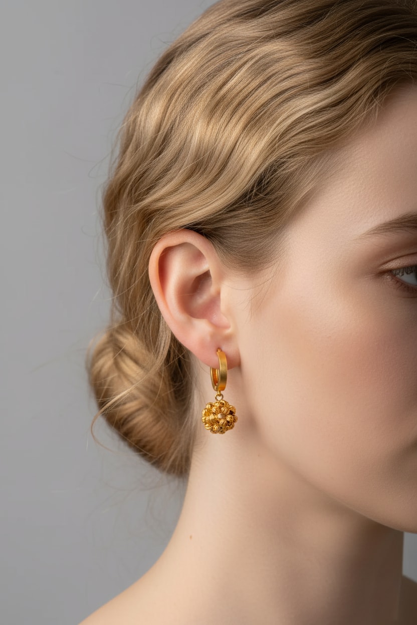 22 Ayar Altın Örgü Top Charm'lı Halka Küpe 6,94 GR Ürün Kodu: KP06977