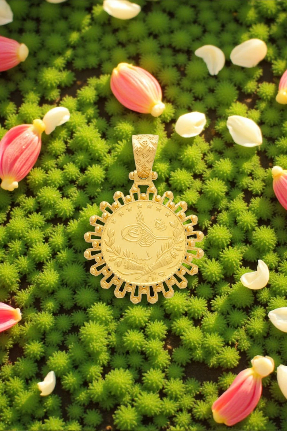 Geleneksel Zarafet: 22 Ayar Altın Çerçeveli Tuğralı Kolye Ucu 4,95 gr Ürün Kodu: KLY4949