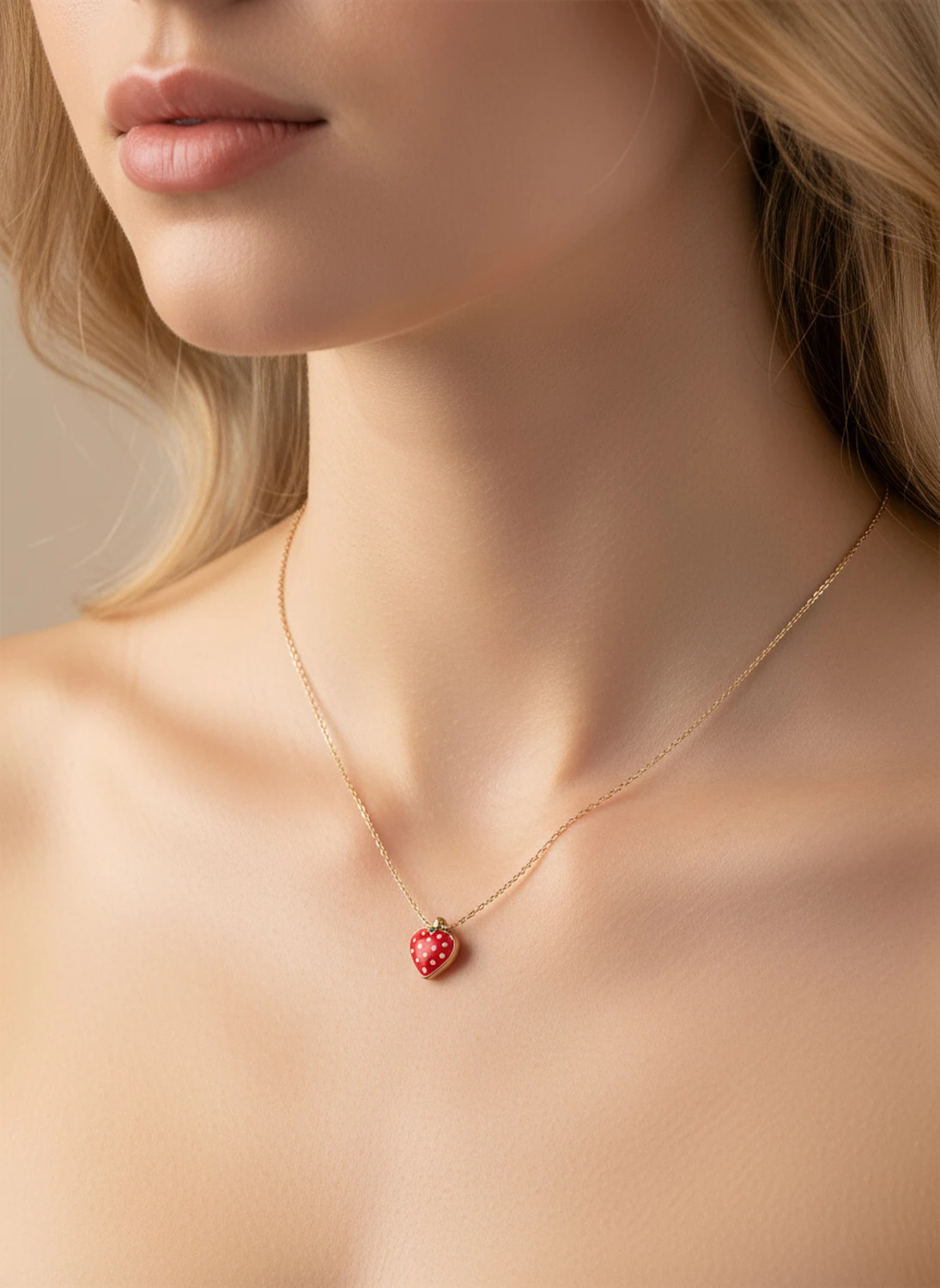 Tatlı Bir Dokunuş: 14 Ayar Altın Kırmızı Mineli Çilek Kolye 40 CM 2,62 GR Ürün Kodu: KLY5487