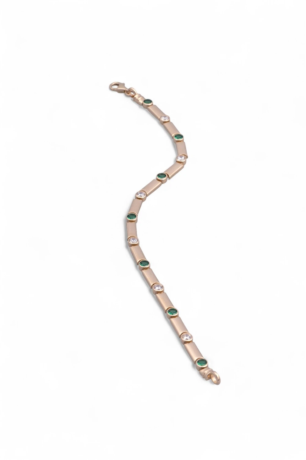 14 Ayar Altın Yeşil ve Beyaz Taşlı Modern Bileklik: 6.86 Gramlık Göz Alıcı Tasarım Ürün Kodu: KNY6180