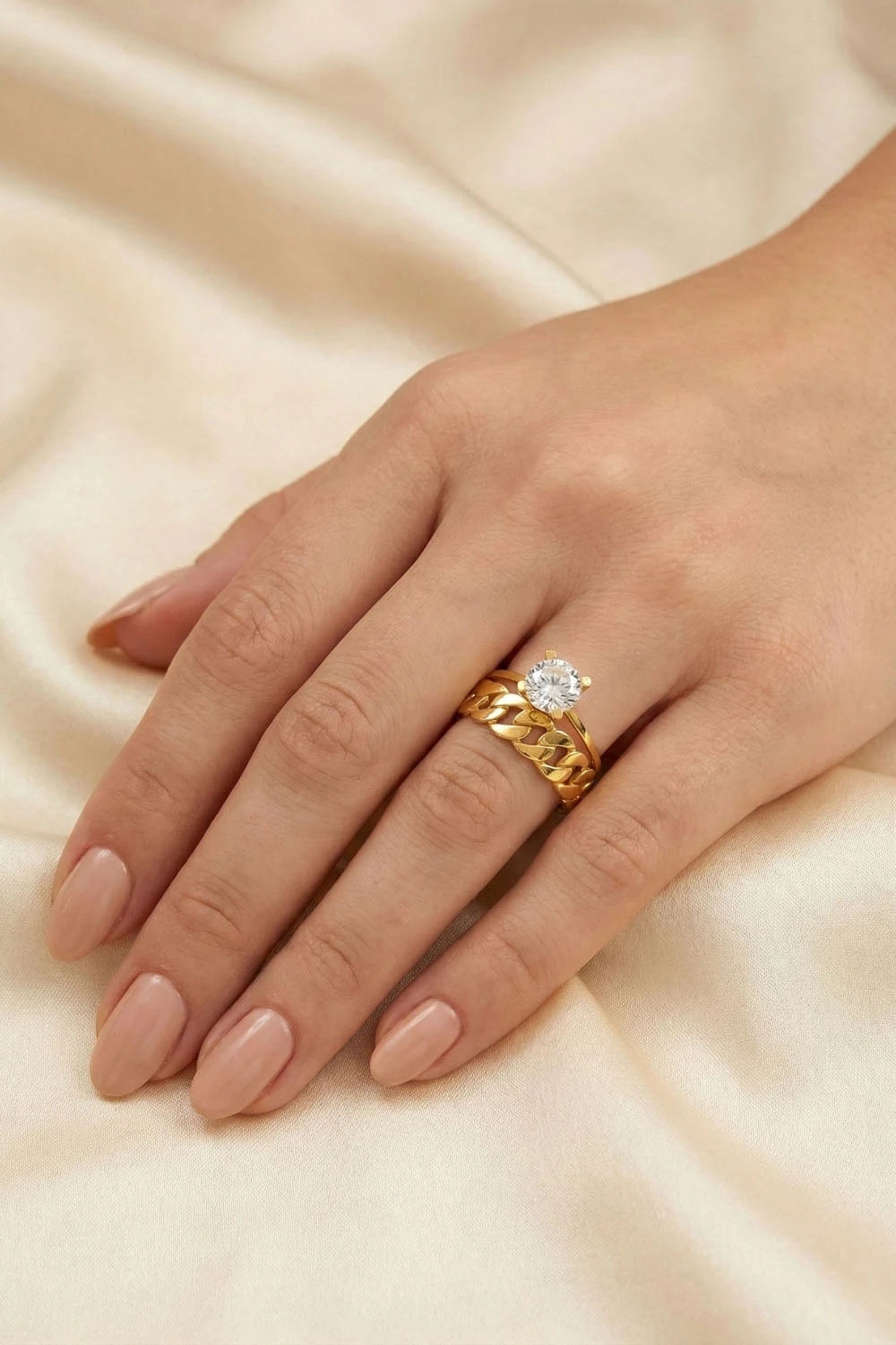 22 Ayar Altın Gurmet Zincir Desenli Tektaşlı Tasarım Yüzük 3,32 Gr Ürün Kodu:YZ06815