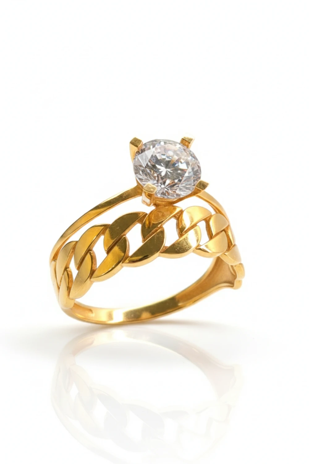 22 Ayar Altın Gurmet Zincir Desenli Tektaşlı Tasarım Yüzük 3,32 Gr Ürün Kodu:YZ06815