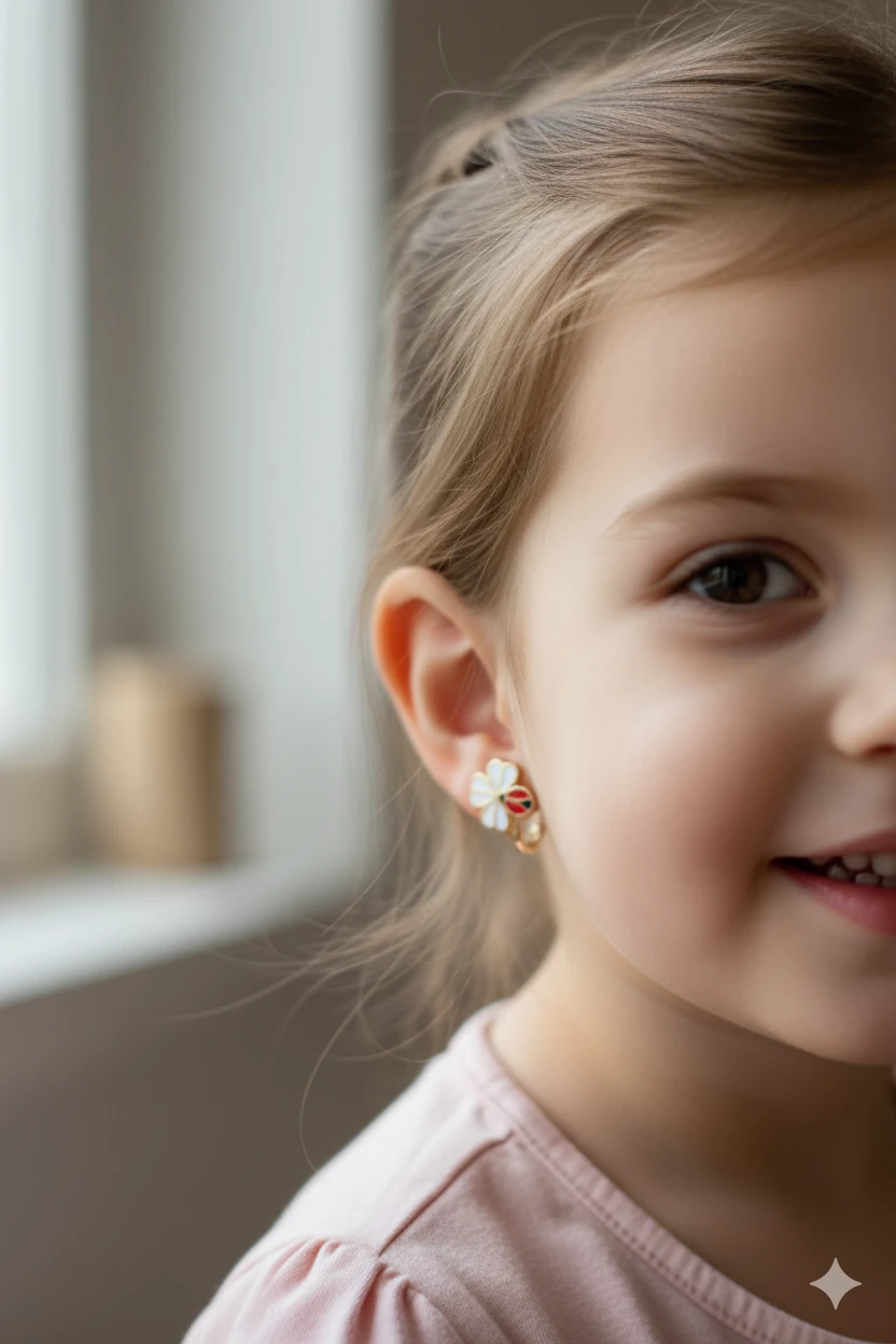 Minik Mucizem'e Şans Getiren: 14 Ayar Altın Uğur Böceği Yonca Çocuk Küpesi 1,61 GR Ürün Kodu: KP07423