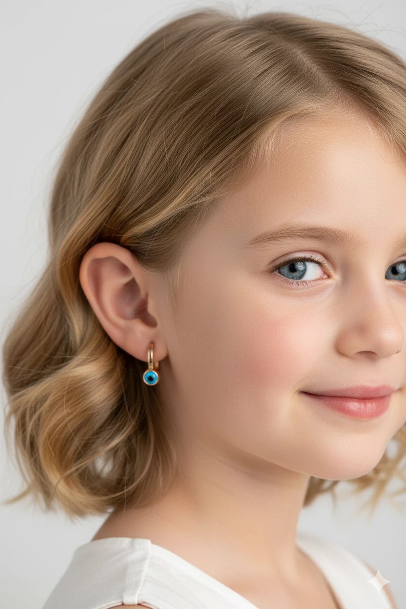 Sade ve Büyüleyici: 14 Ayar Turkuaz Nazar Boncuğu Çocuk Küpesi 1,52 GR Ürün Kodu: KP07503