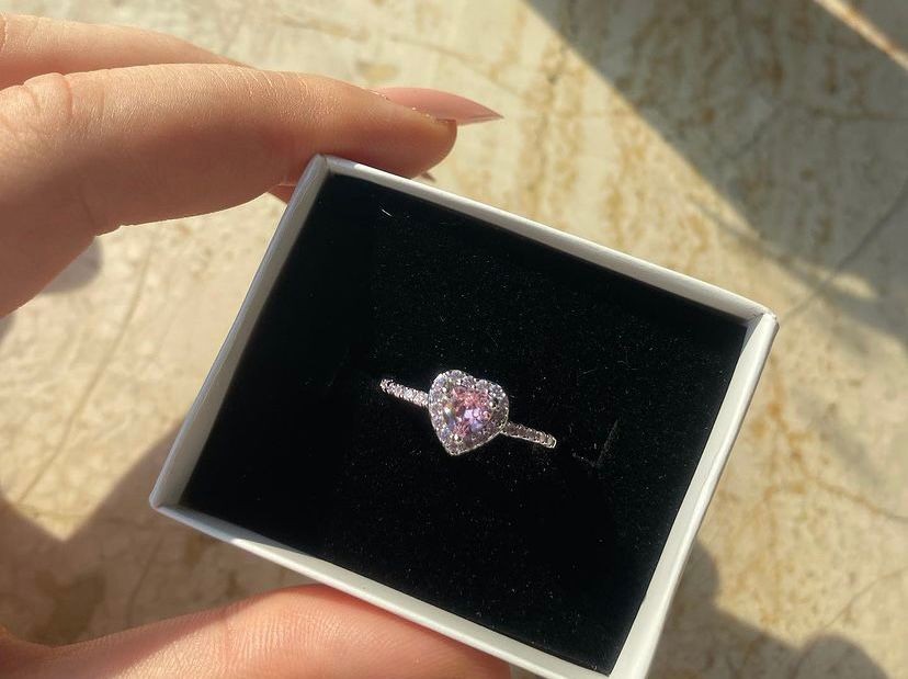 Çelik ayarlanabilir yüzük kalp yüzük ciddi ilişki yüzüğü - Pembe