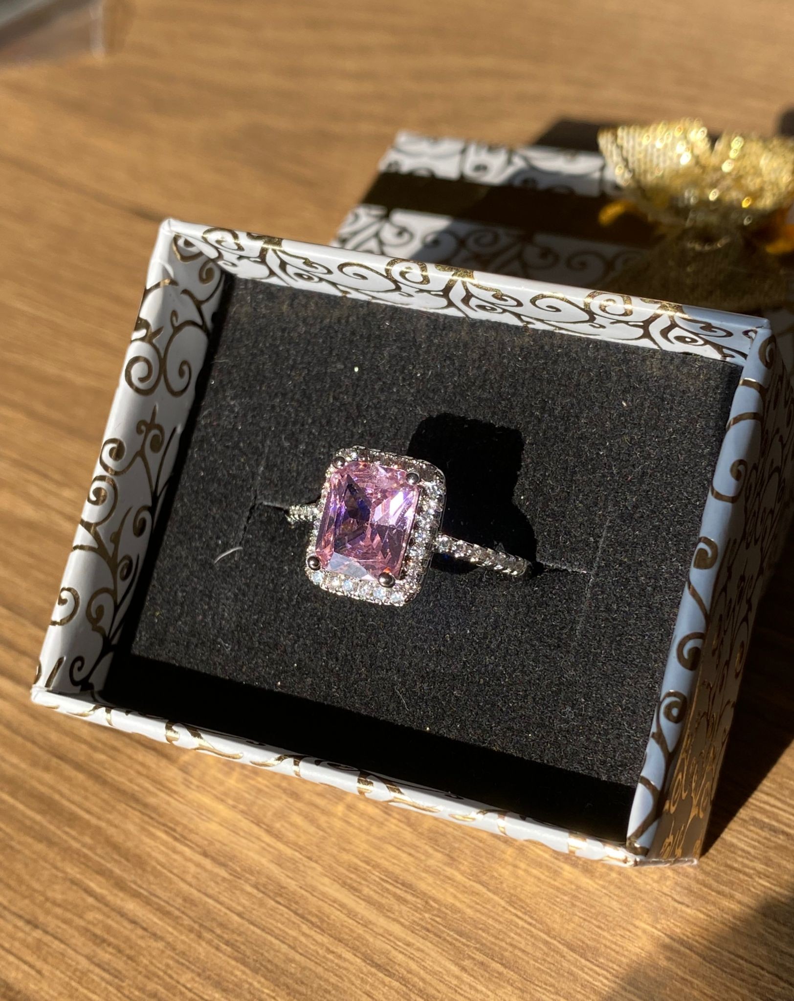 baget taşlı yüzük ayarlanabilir çelik yüzük - Pembe