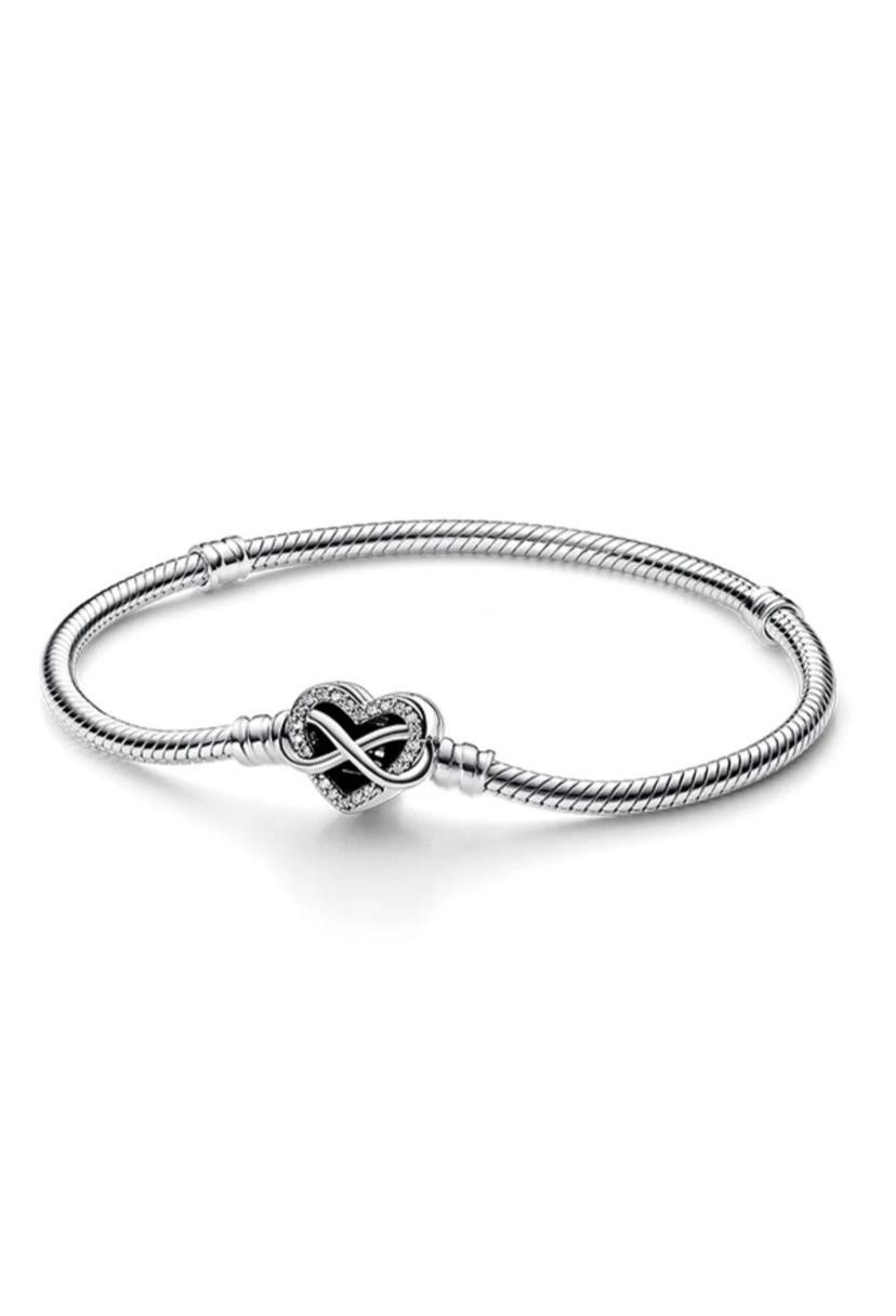 Çelik moments kalp taşlı sonsuz klipsli charm bileklik