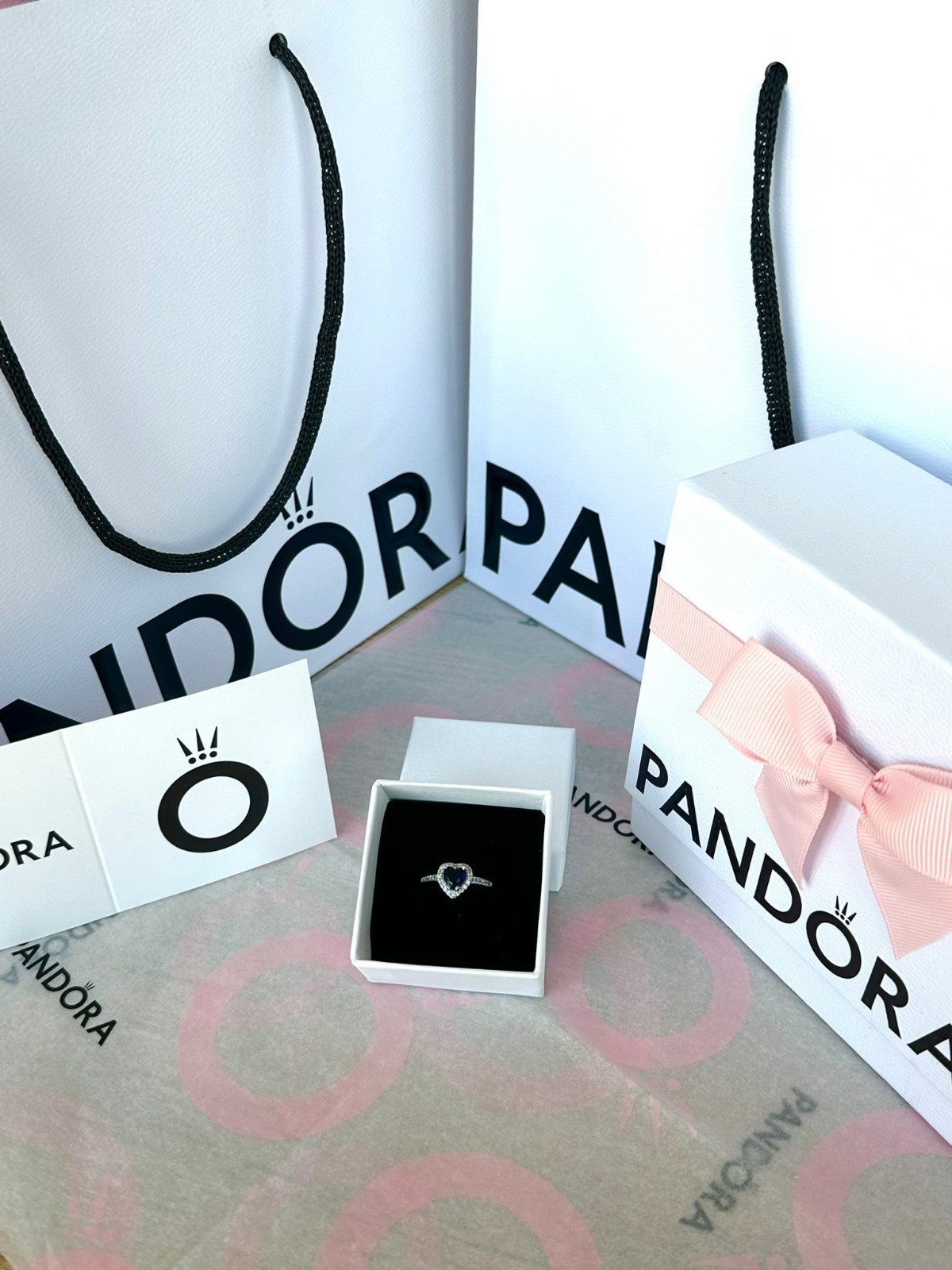 Pandora kutuda ÇELİK kalp ciddi ilişki yüzüğü ayarlanabilir - mavi