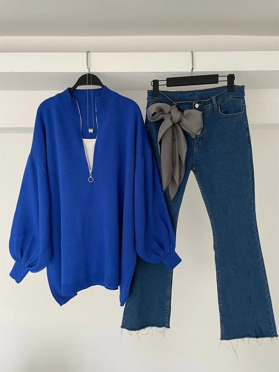 Pereta Saks Mavisi Triko Tunik