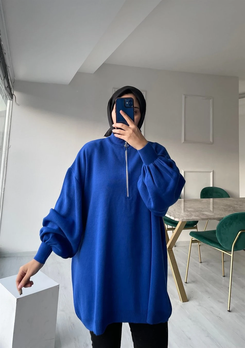 Pereta Saks Mavisi Triko Tunik