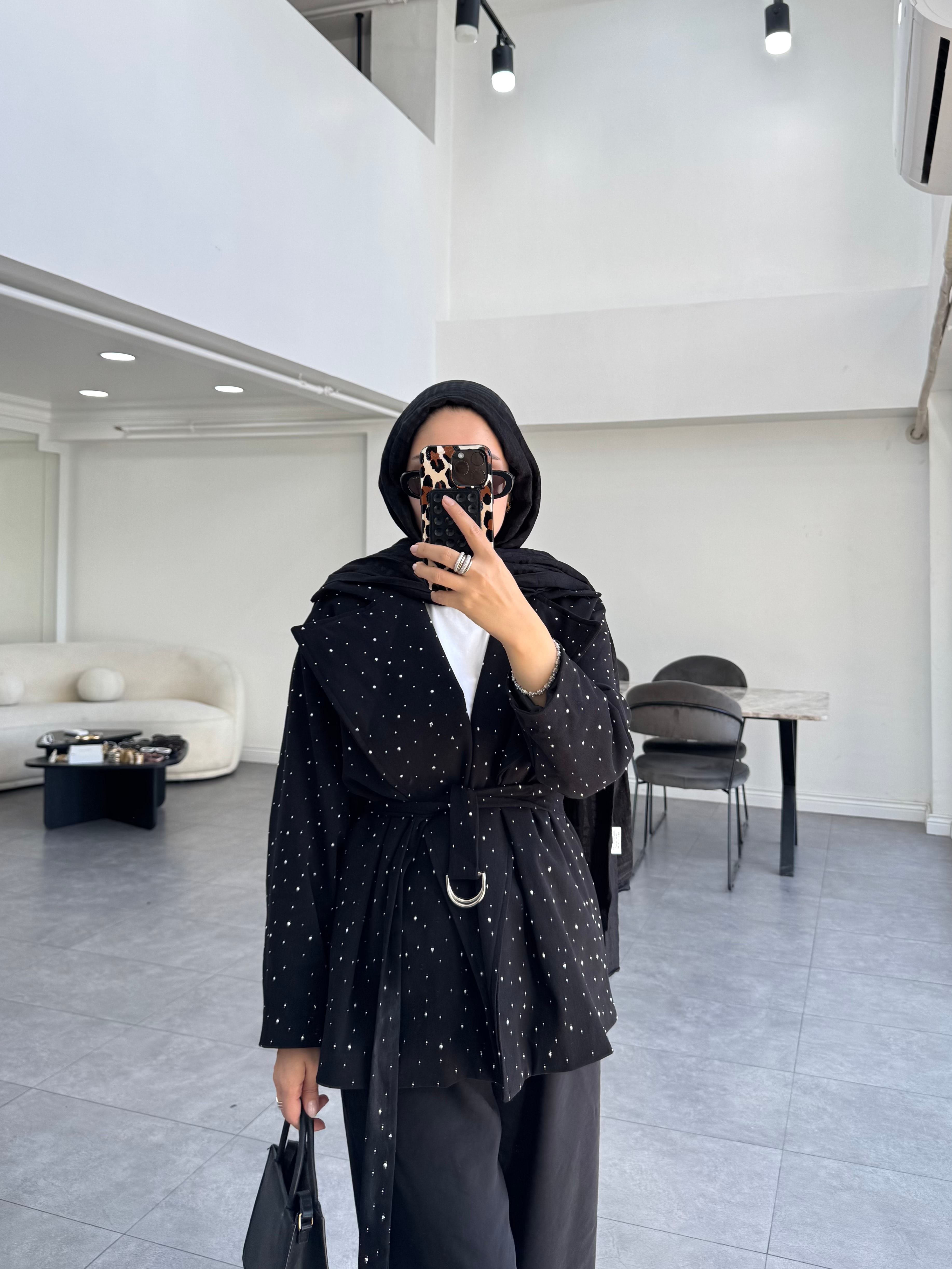 Taşlı Gabardin Ceket Siyah