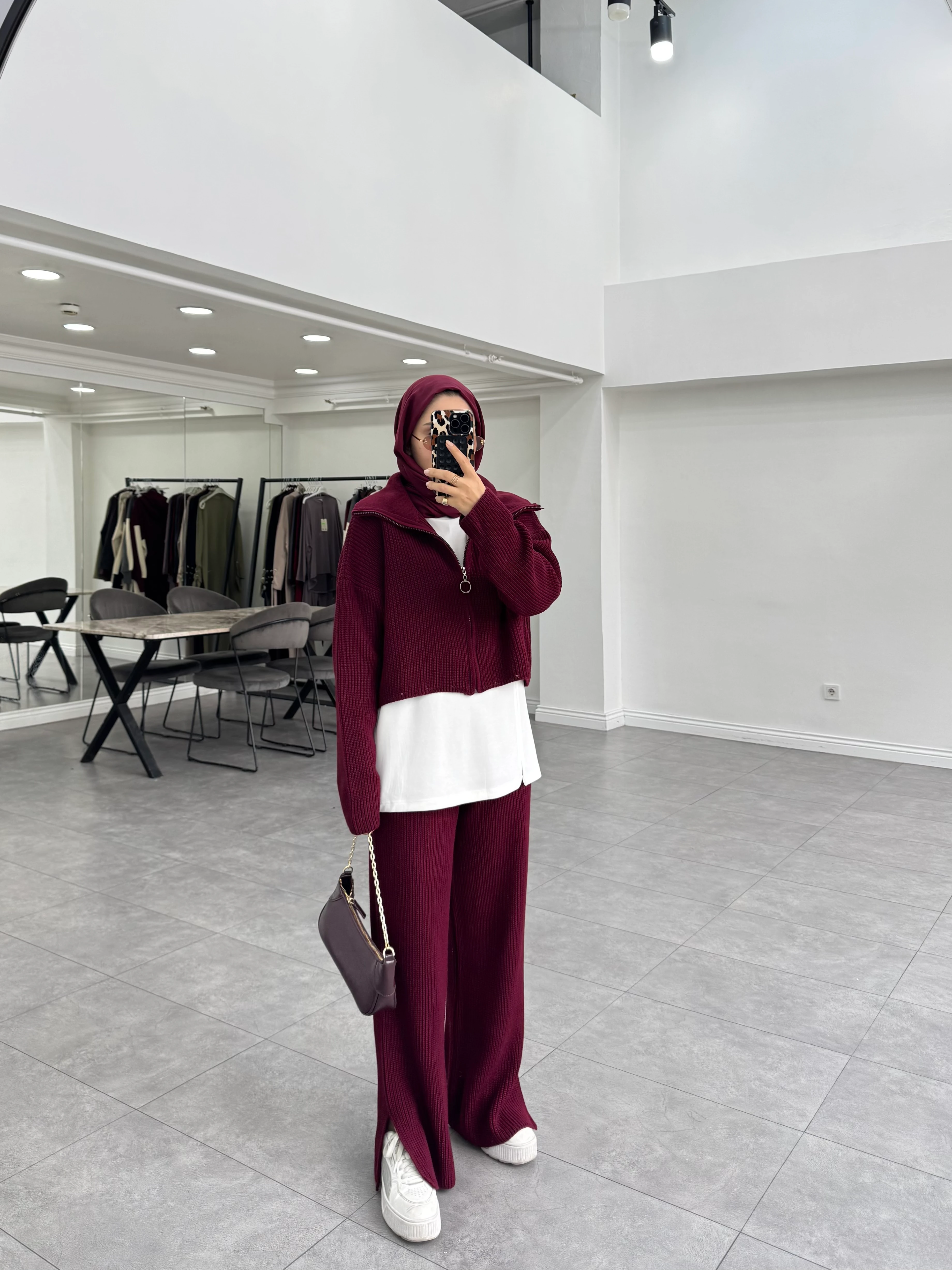 Tera Üçlü Triko Takım Bordo