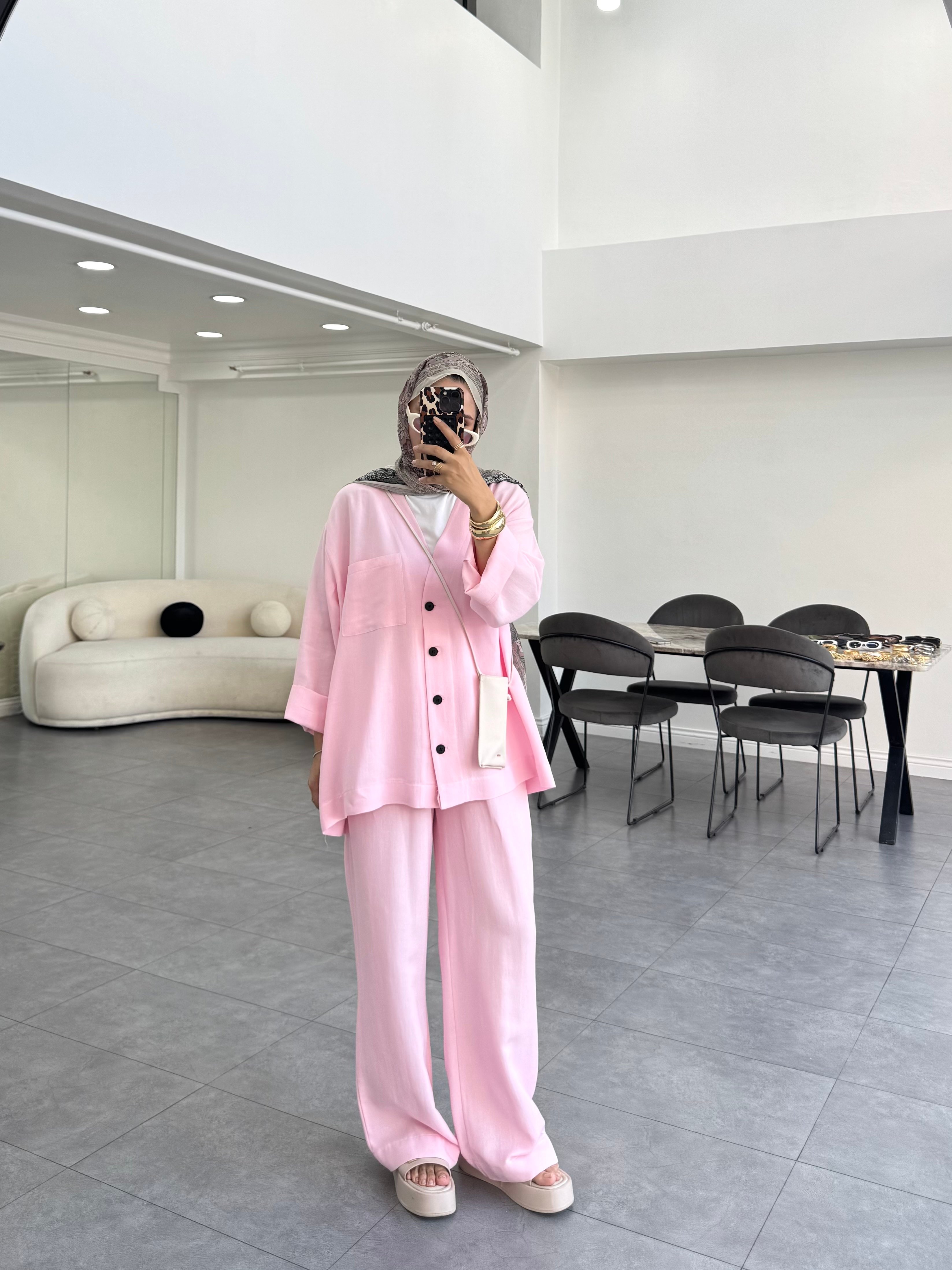 Rose Keten İkili Takım Pembe