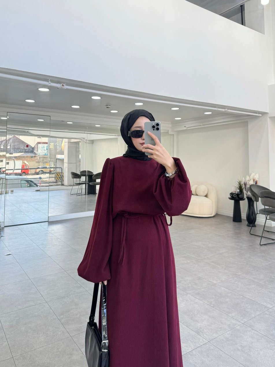 Lofa Bordo Kadife Elbise