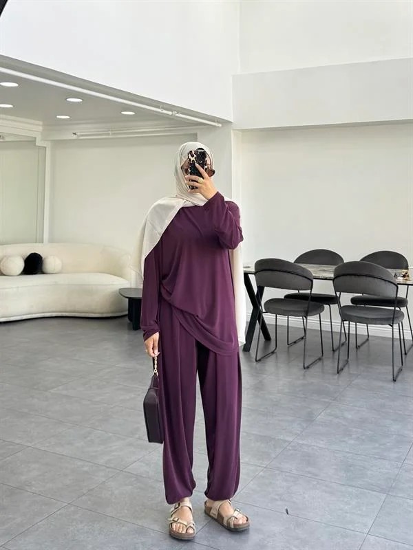 Heva Oysho Şalvarlı Takım Mürdüm