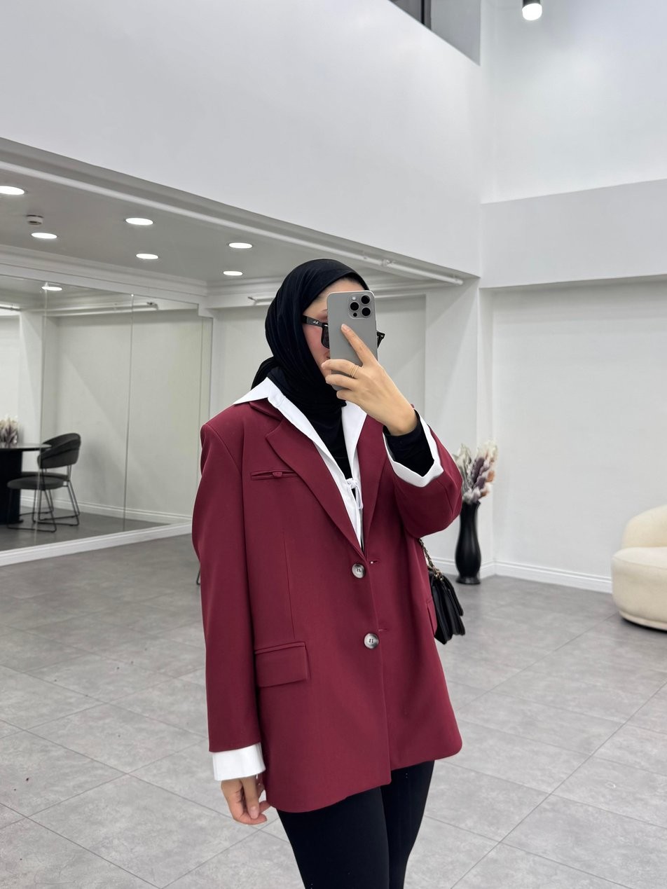 Gömlek Yaka Ceket Bordo