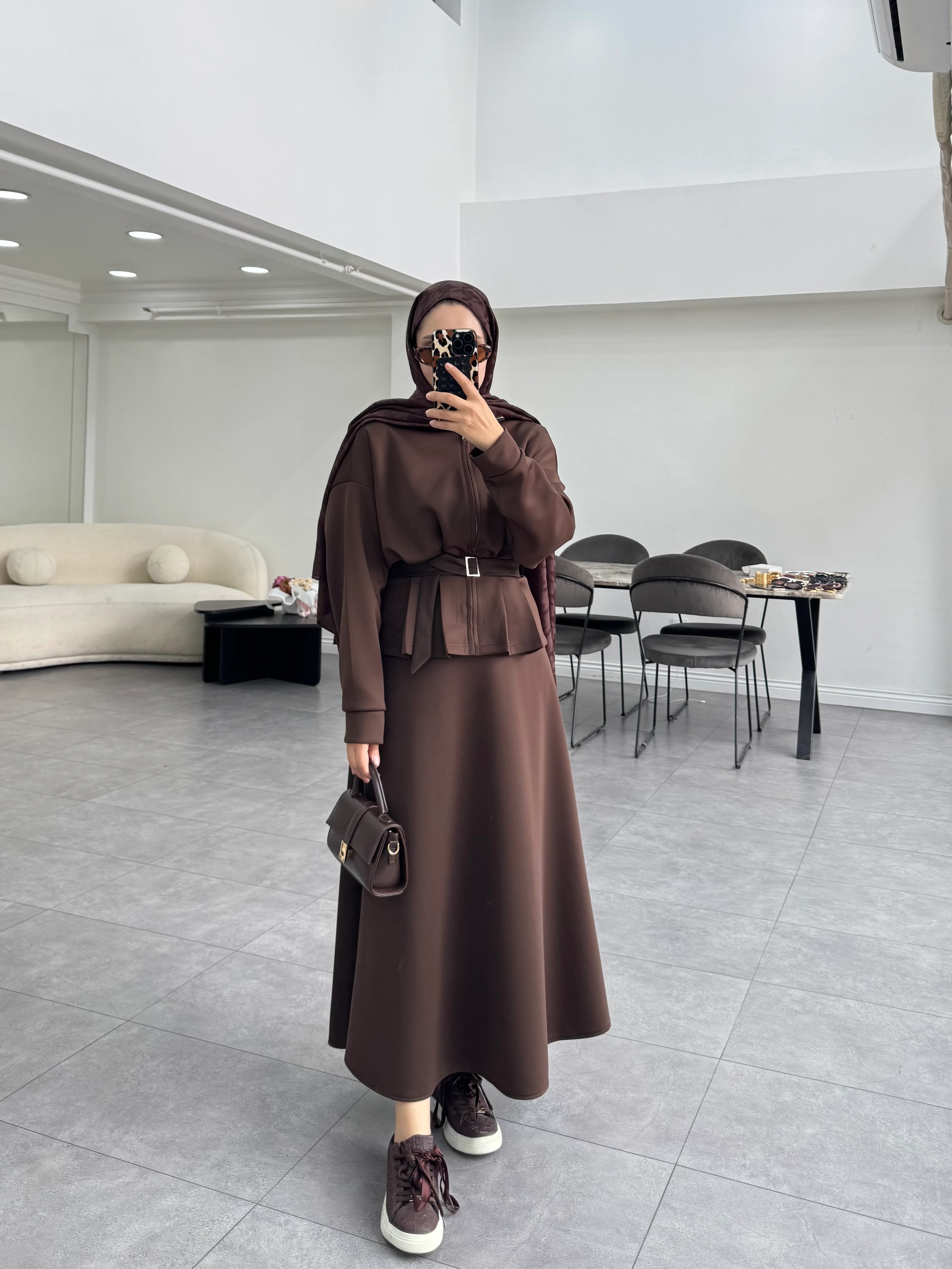 Sualla Etekli Takım Kahverengi