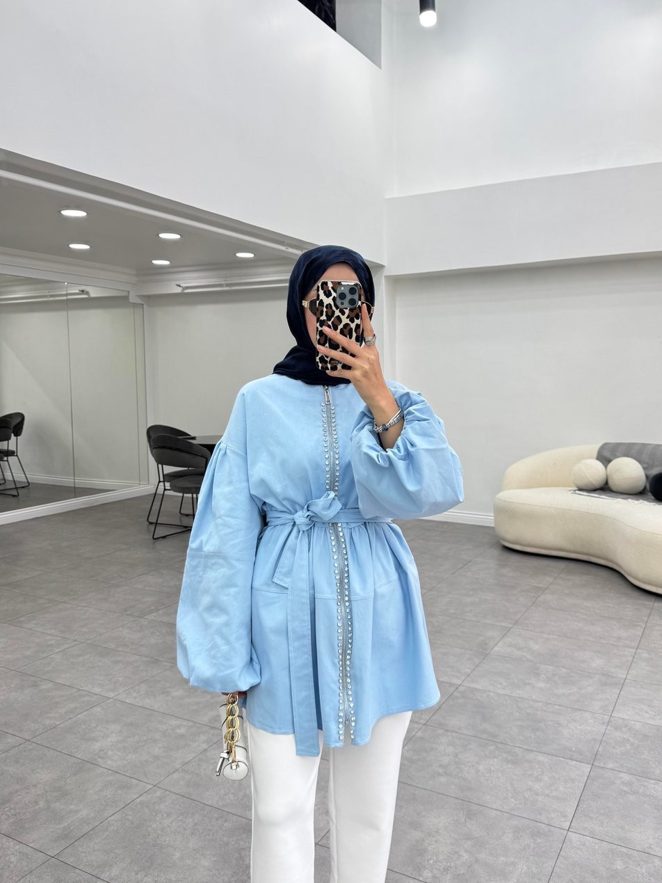 Hole Denim Ceket Buz Mavi