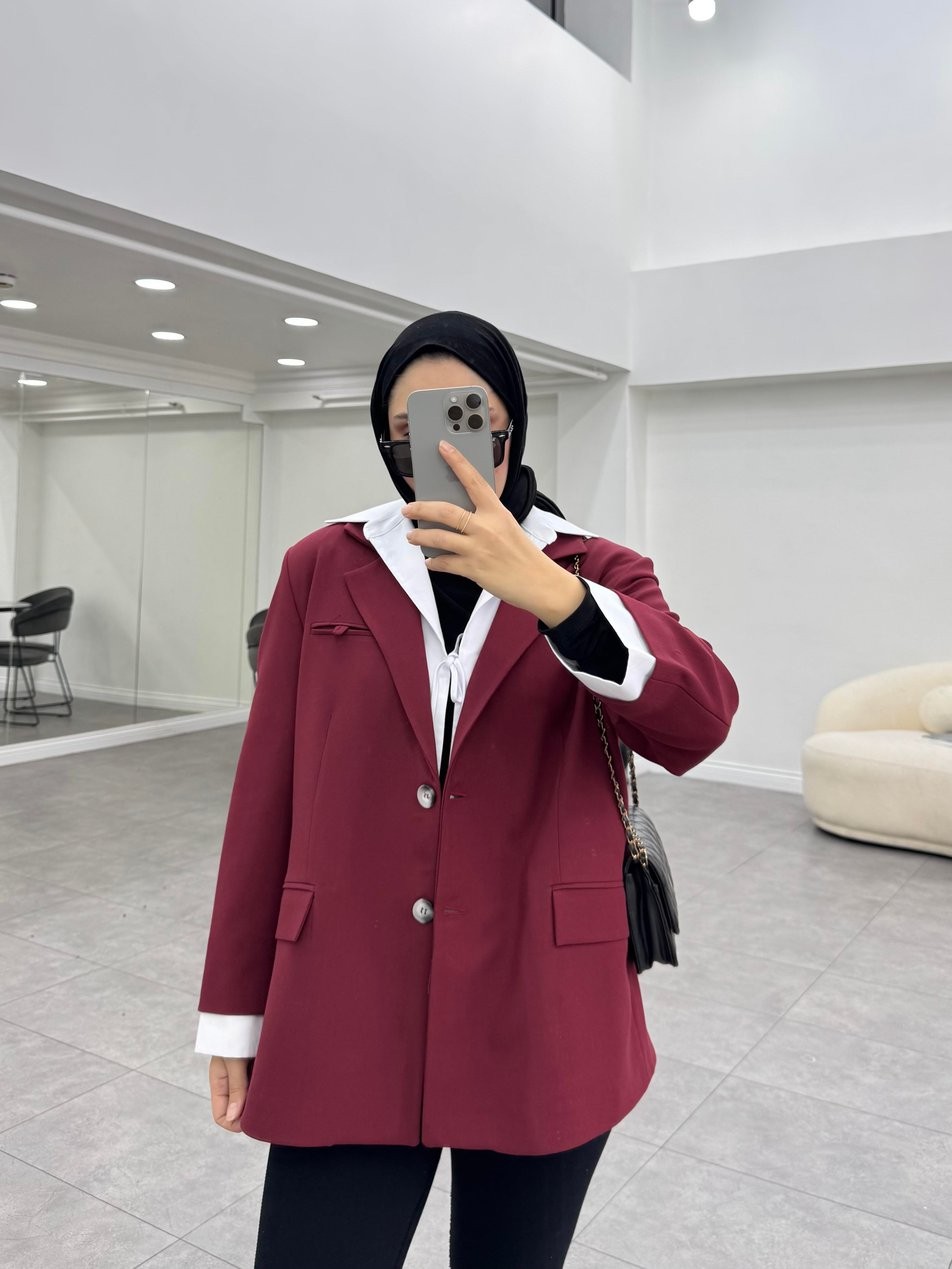Gömlek Yaka Ceket Bordo