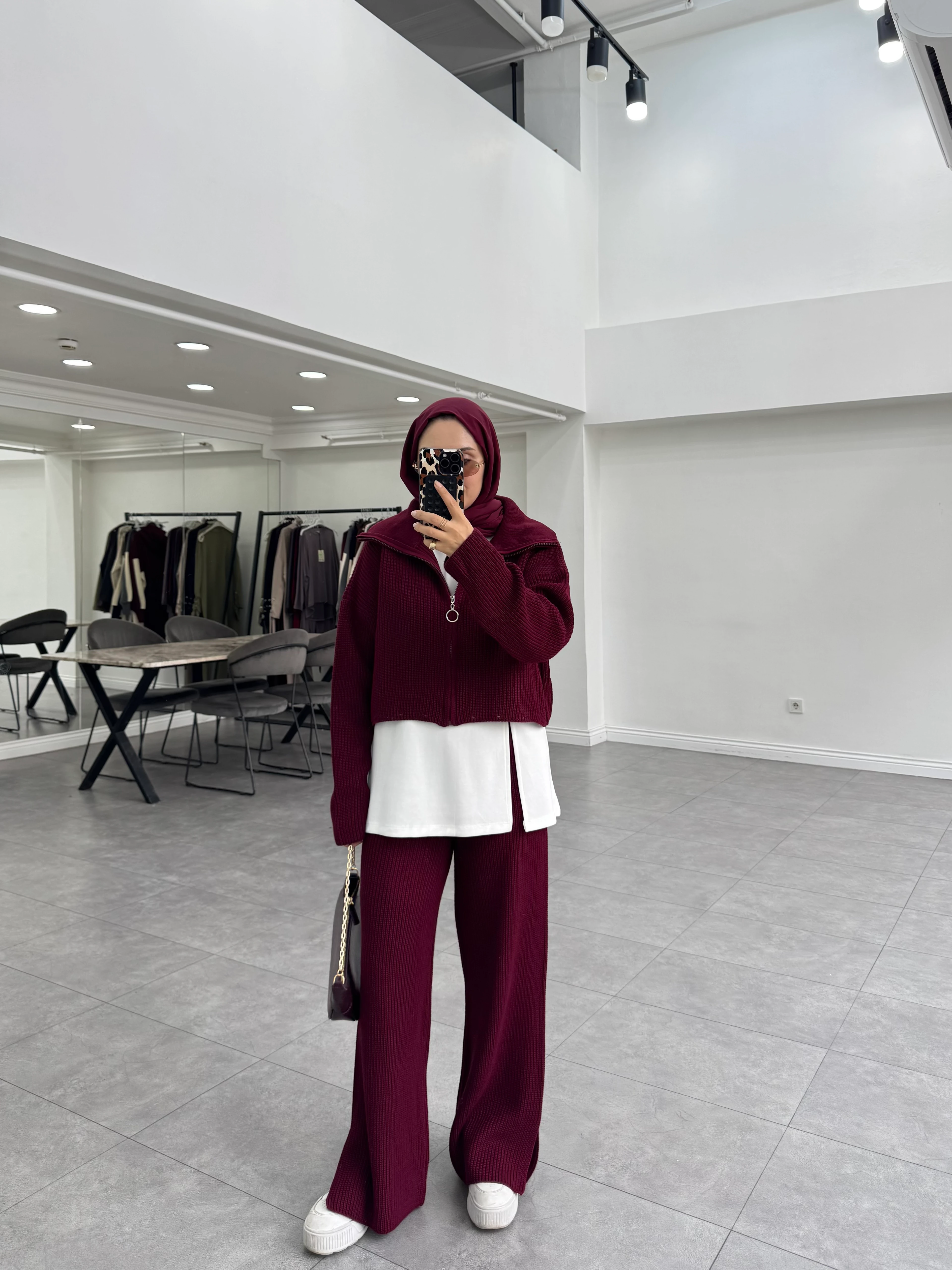 Tera Üçlü Triko Takım Bordo