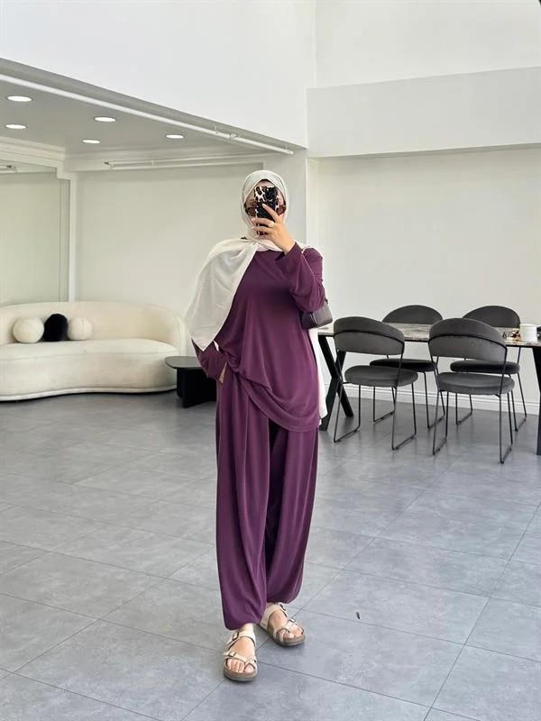 Heva Oysho Şalvarlı Takım Mürdüm