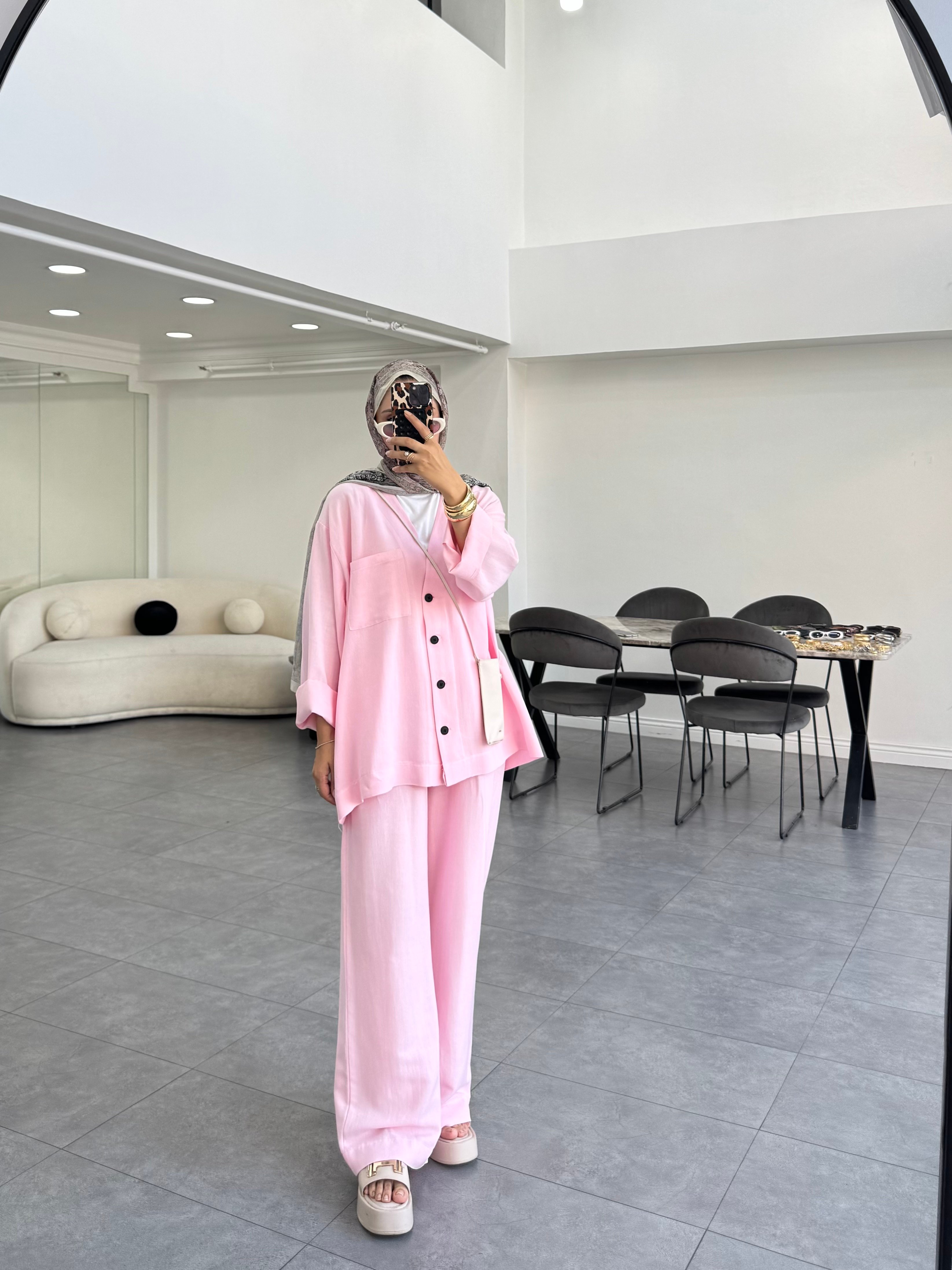 Rose Keten İkili Takım Pembe