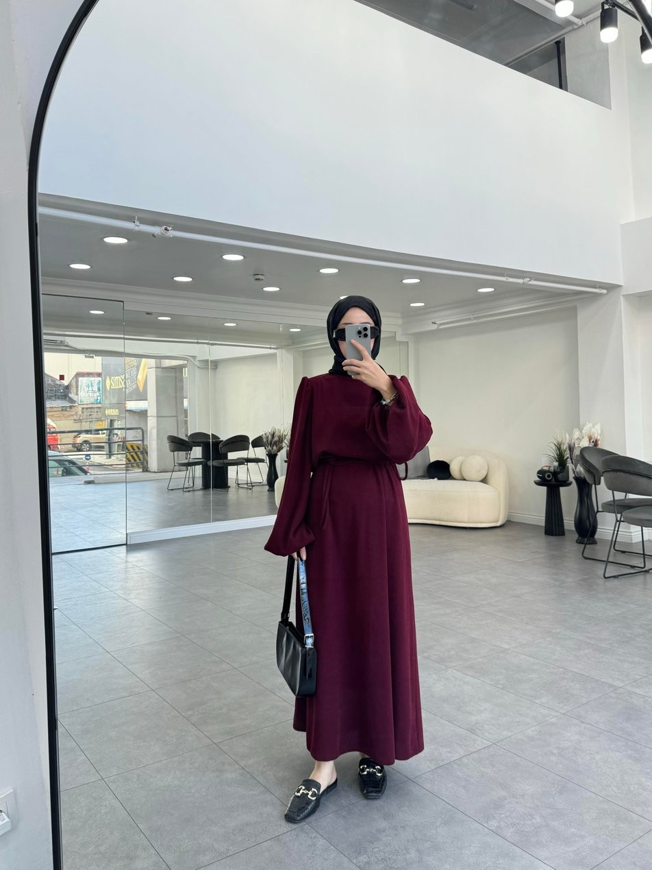 Lofa Bordo Kadife Elbise
