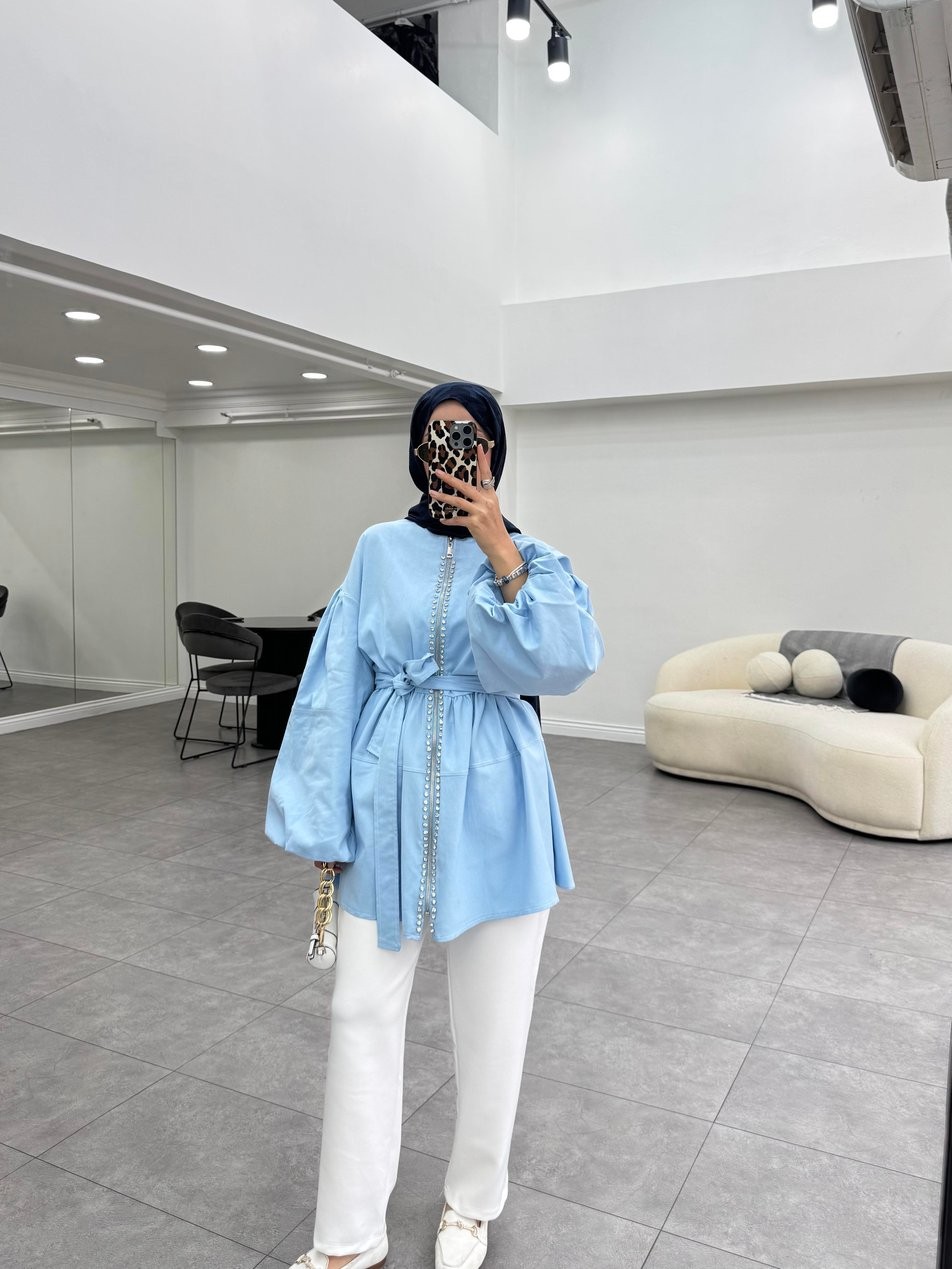 Hole Denim Ceket Buz Mavi