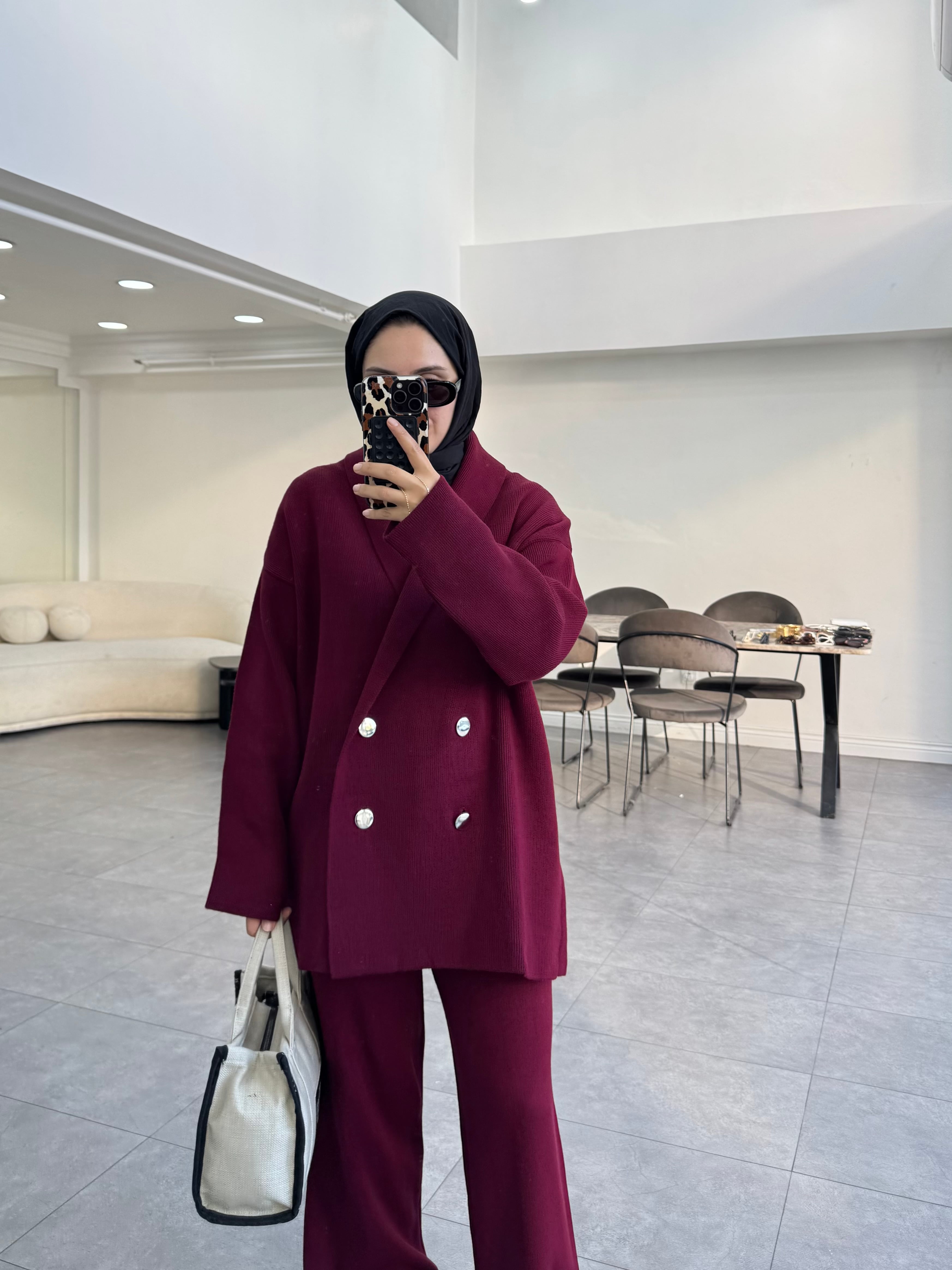 Lunda İkili Triko Takım Bordo