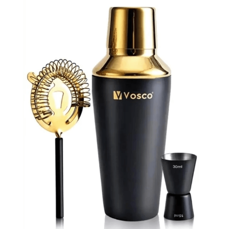 Vosco 3 Parça Paslanmaz Çelik Kokteyl Shaker Seti (Gold)