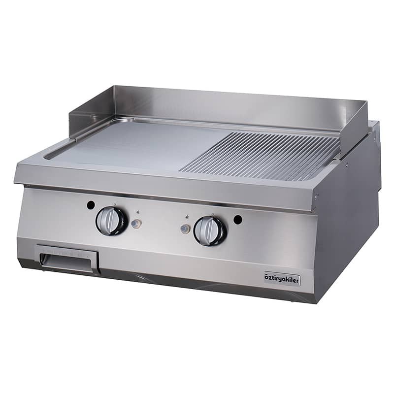   ÖZTİRYAKİLER Gazlı Grill Plate, Yarı Oluklu, 80x70x30 cm, Krom Kaplı