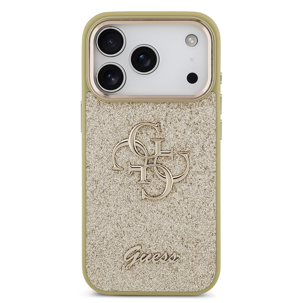 Apple iPhone 17 Pro Kılıf Guess Orjinal Lisanslı 4G Büyük Metal Kamera Çerçeveli ve Logolu Glitter Kapak