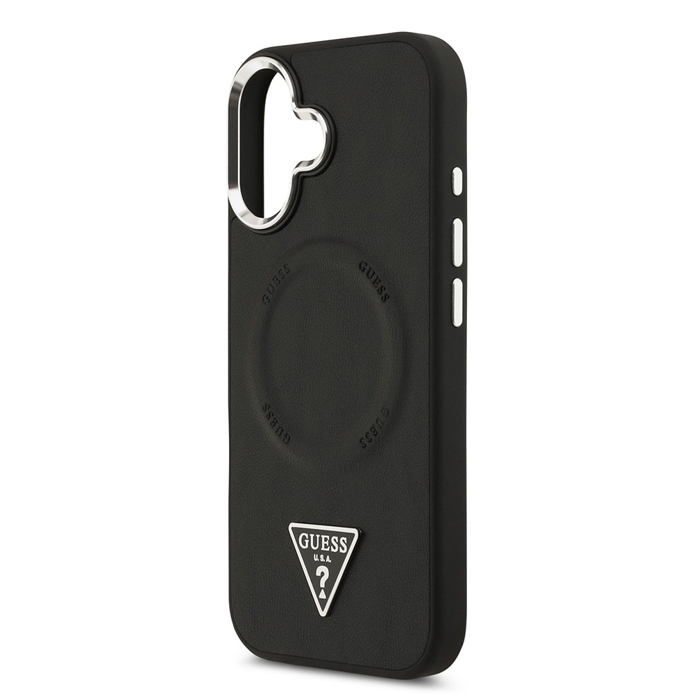 Apple iPhone 17 Kılıf Guess Orjinal Lisanslı M-safe Şarj Özellikli PU Deri Metal Kamera Çerçeveli Üçgen Logolu Kapak