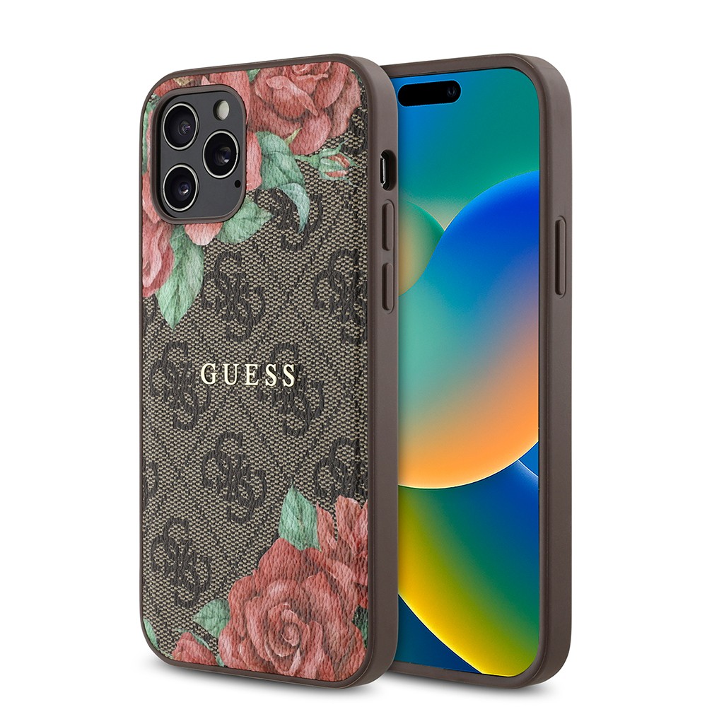 iPhone 12 Pro Kılıf Guess Orjinal Lisanslı Magsafe Şarj Özellikli Gül Baskılı 4G Desenli Yazı Logolu Kılıf